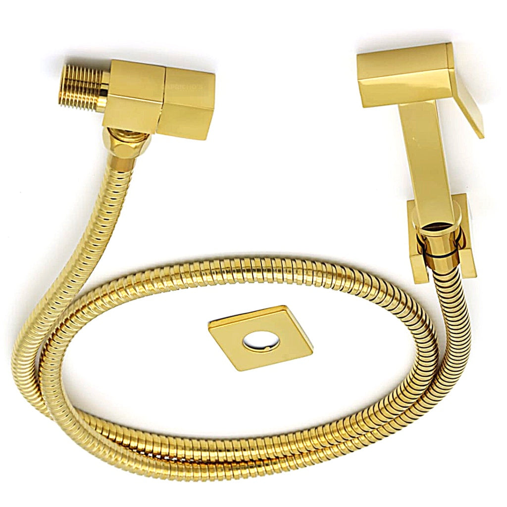 Ducha Higiênica Completa Quadrada Metal Dourada Banheiro