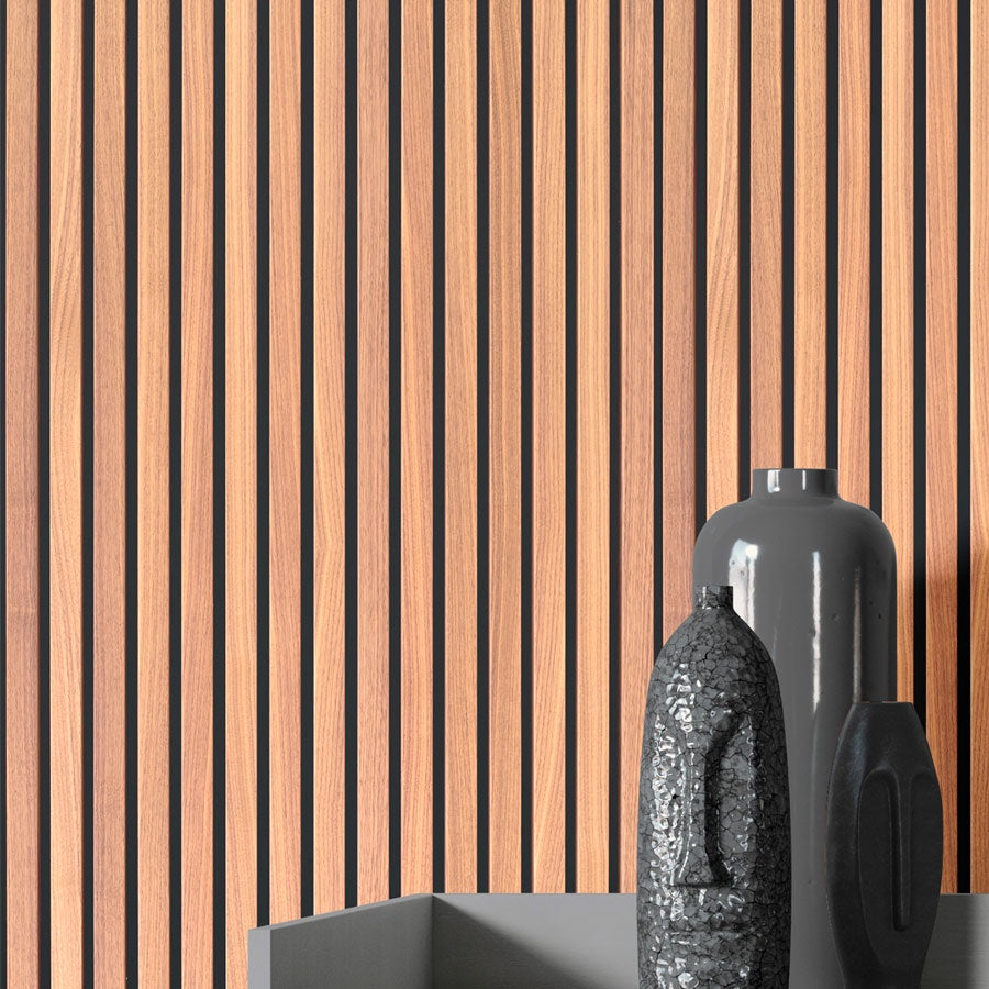 Papel de Parede Adesivo de Madeira Ripada Lisa Autocolante Meia Parede