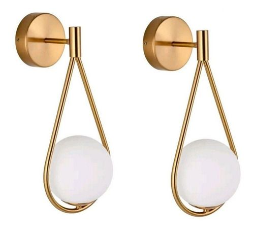 2 Arandelas Toque de Gota Dourada, com Globo de Vidro | Alma & Casa