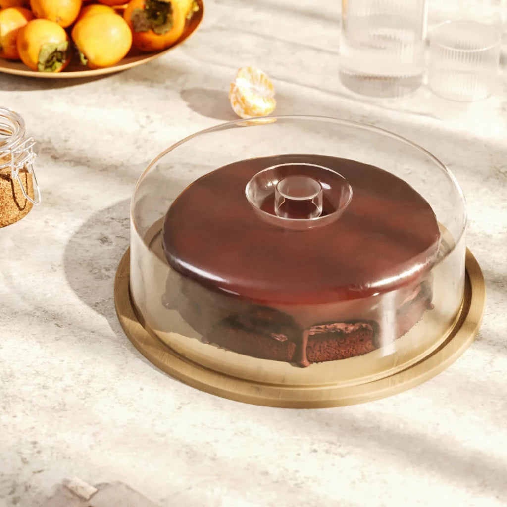 Boleira Bambu com Tampa Acrílica 28cm Elegante | Alma & Casa