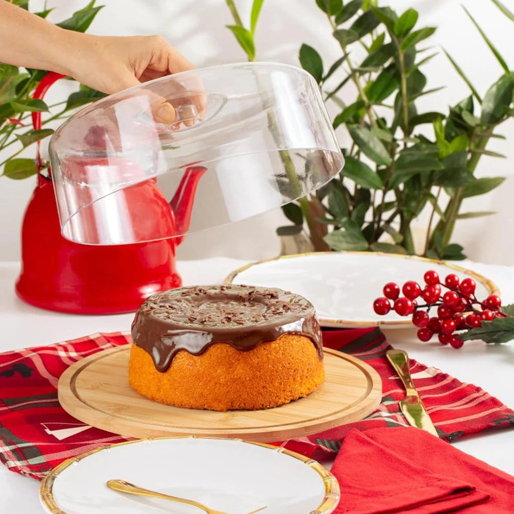 Boleira Bambu com Tampa Acrílica 28cm Elegante | Alma & Casa