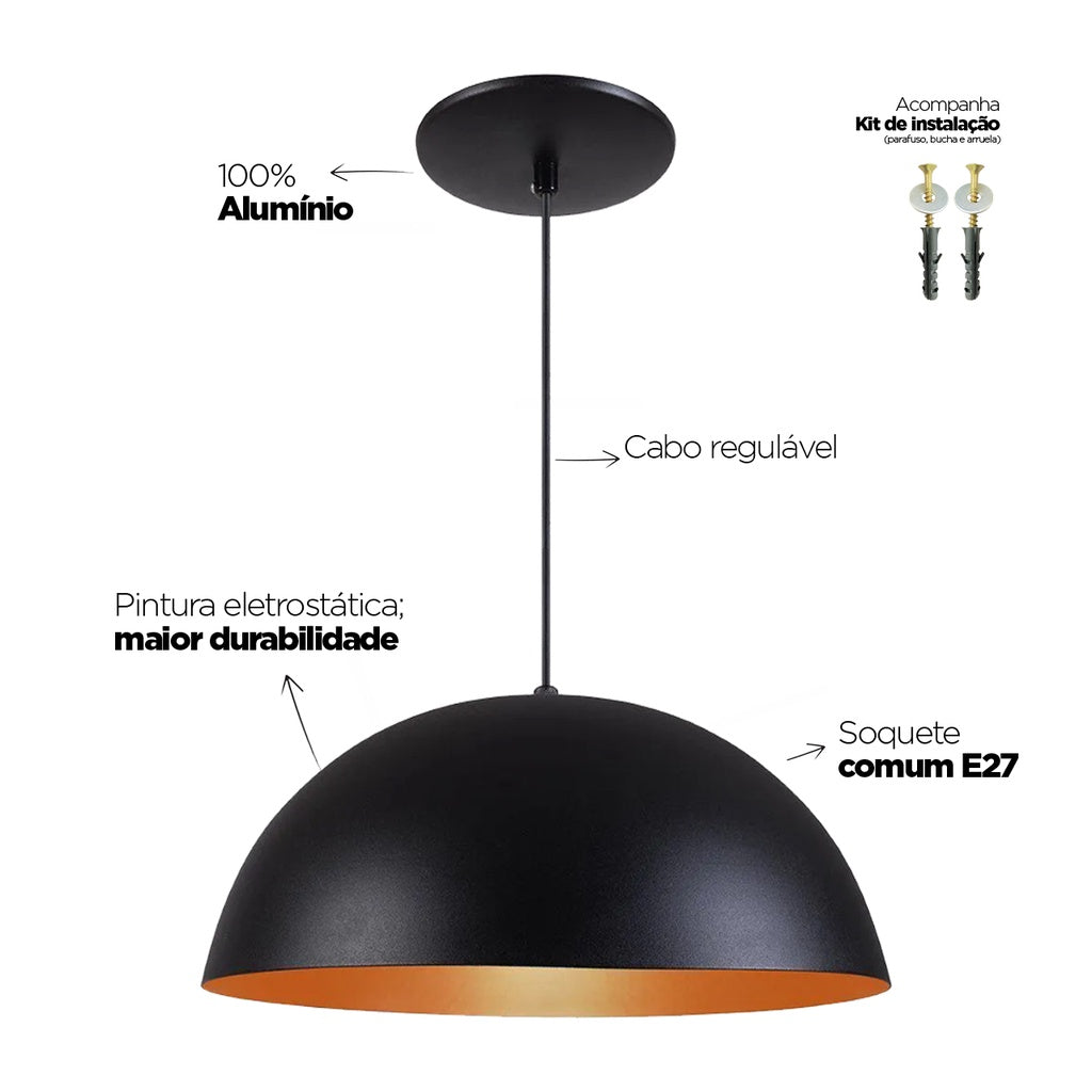 Pendente Meia Lua 34cm em Alumínio – Design Moderno e Sofisticado | Alma & Casa