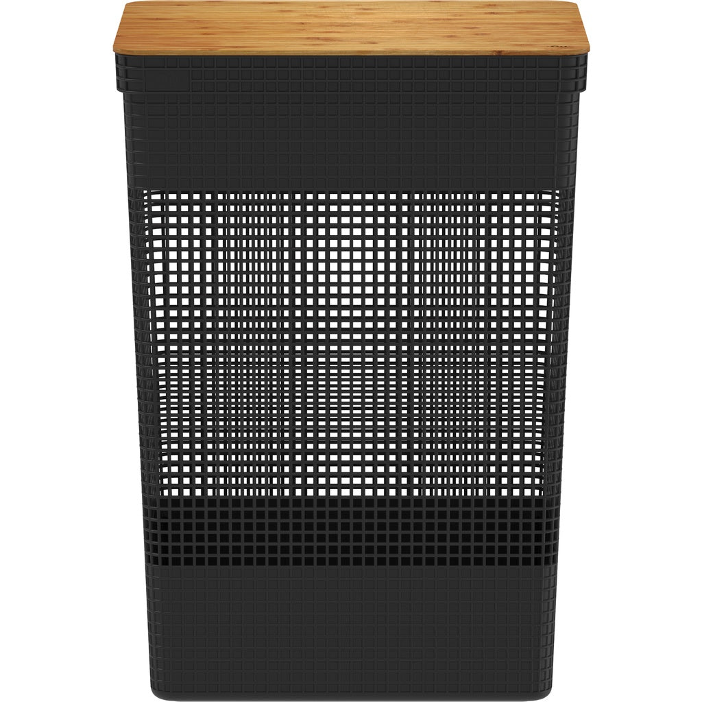 Cesto de Roupas Grid Luxo com Tampa de Bambu 49L | Alma & Casa