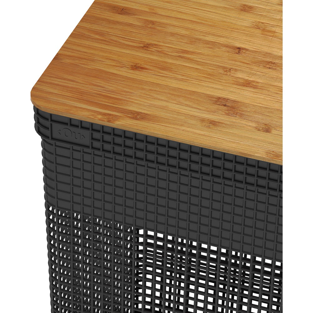 Cesto de Roupas Grid Luxo com Tampa de Bambu 49L | Alma & Casa