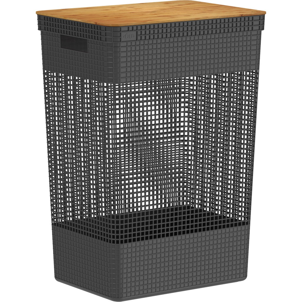 Cesto de Roupas Grid Luxo com Tampa de Bambu 49L | Alma & Casa