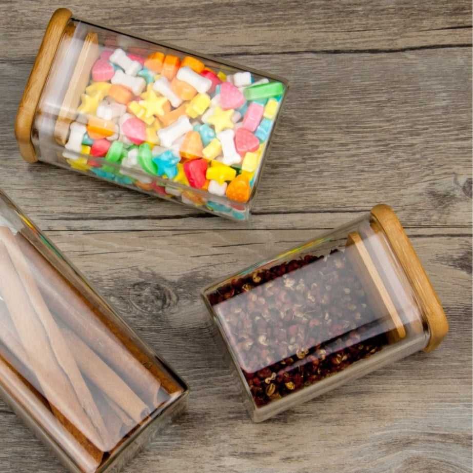 Potes de Vidro Bambu, 6 pcs - Organização com Estilo: | Alma & Casa