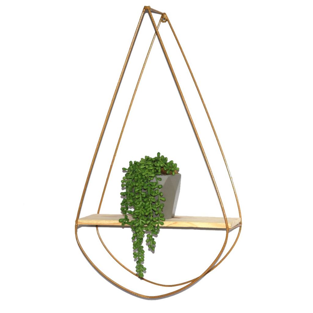 Nicho Prateleira Suspenso Decoração Madeira Pinus Fixo de Parede Quarto Sala Metal (Gota) 57x10x33