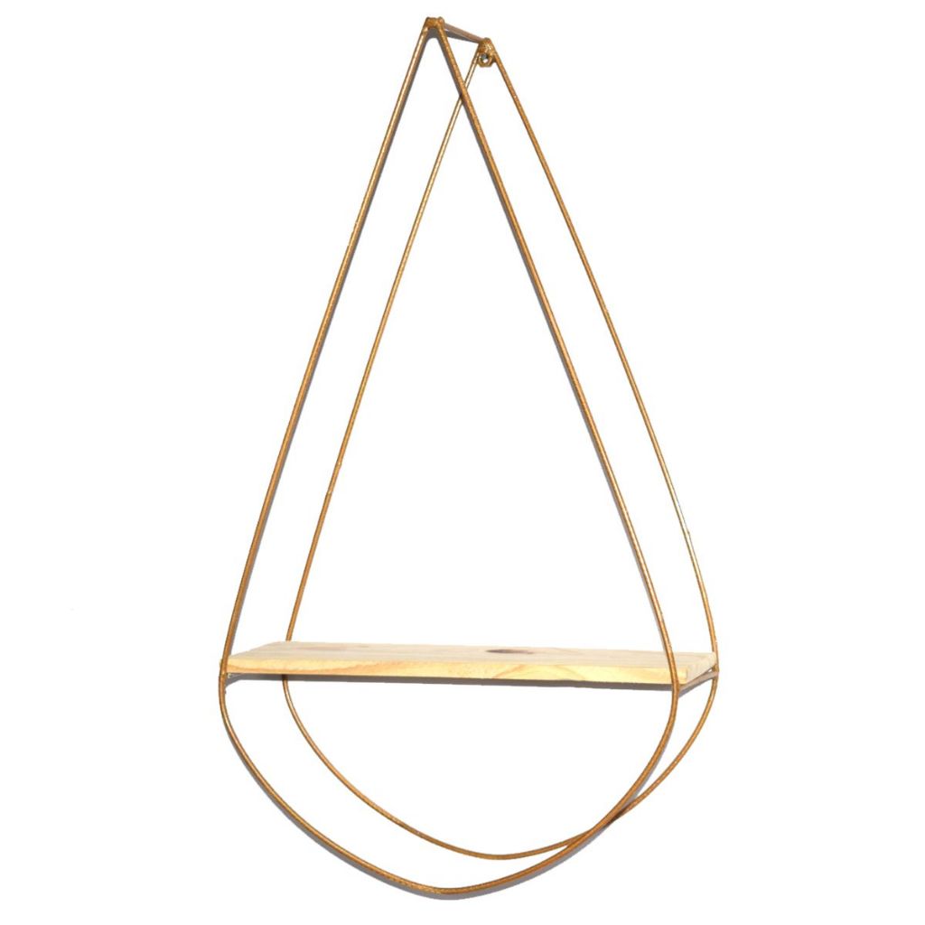Nicho Prateleira Suspenso Decoração Madeira Pinus Fixo de Parede Quarto Sala Metal (Gota) 57x10x33