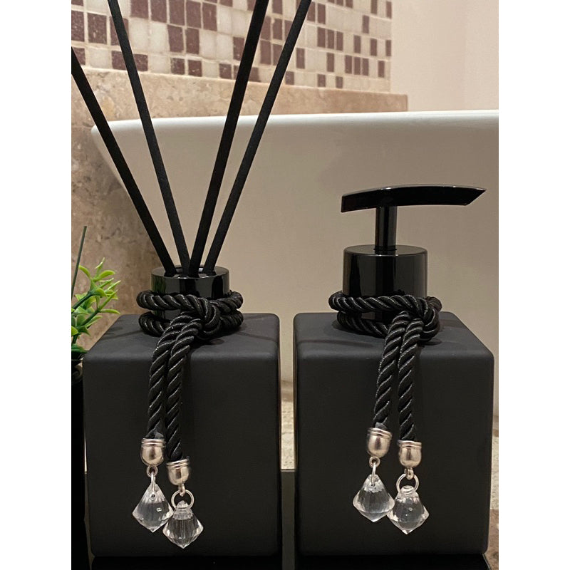 Conjunto Lavabo Luxo Preto com Bandeja e Vasinho | Alma & Casa