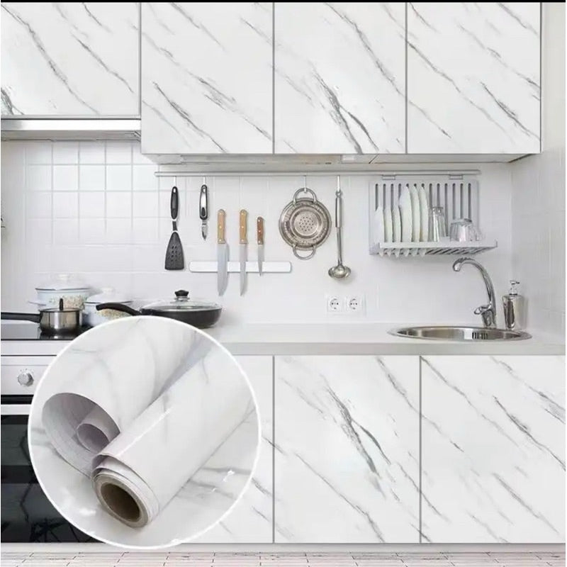 Papel de parede Adesivos para cozinha quarto Brilhante Lavável Mármore gelo 3M x60cm Resistente Agua