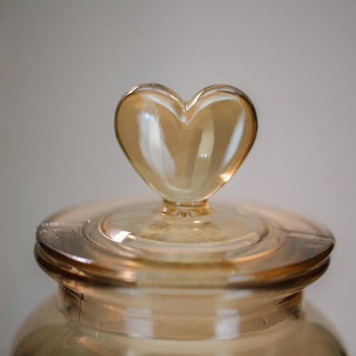 Pote Vidro Âmbar Hermético Decor Afeto Coração