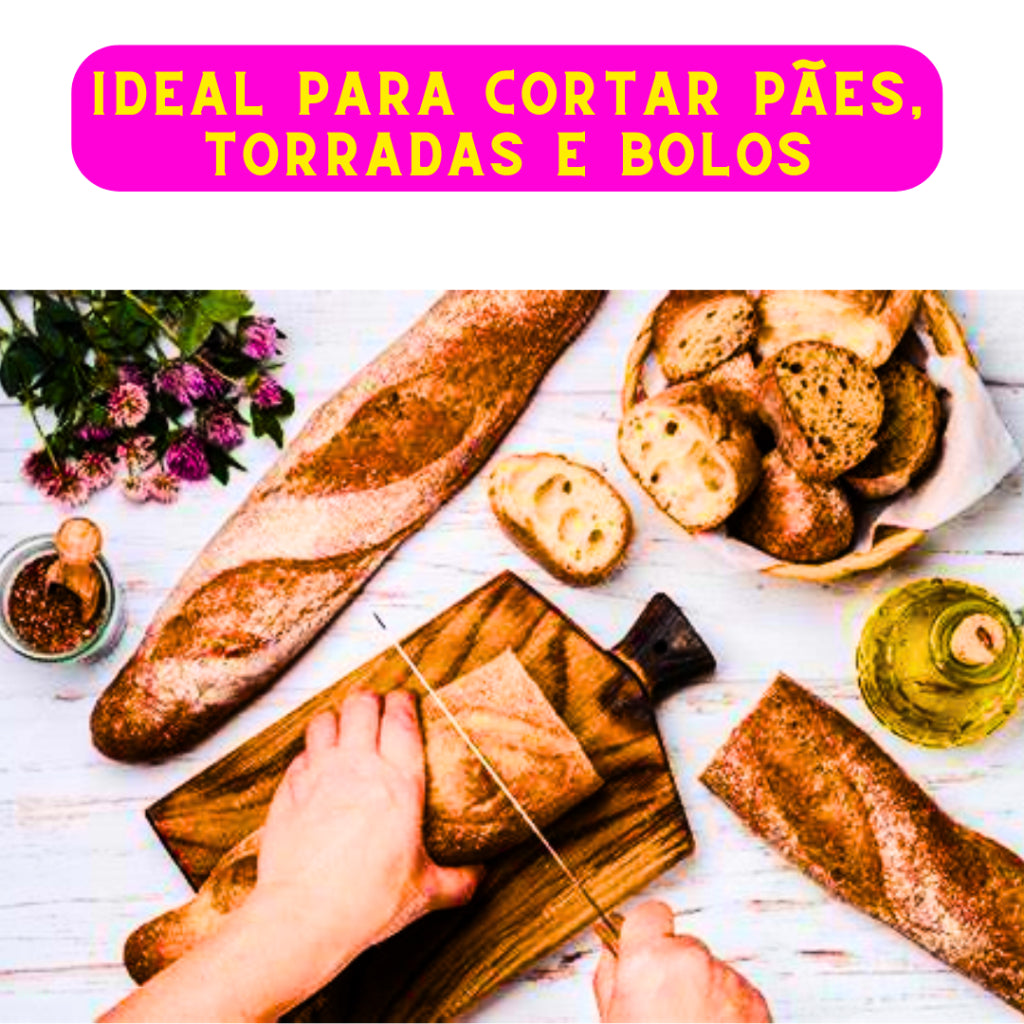 Faca de pão inox escovado 32cm com lâmina serrilhada. Corte perfeito, durabilidade e elegância para sua cozinha sofisticada | Alma & Casa.