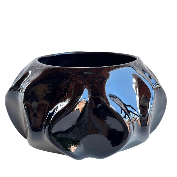 Cachepot Onda Preto em Cerâmica Alto Brilho | Alma & Casa