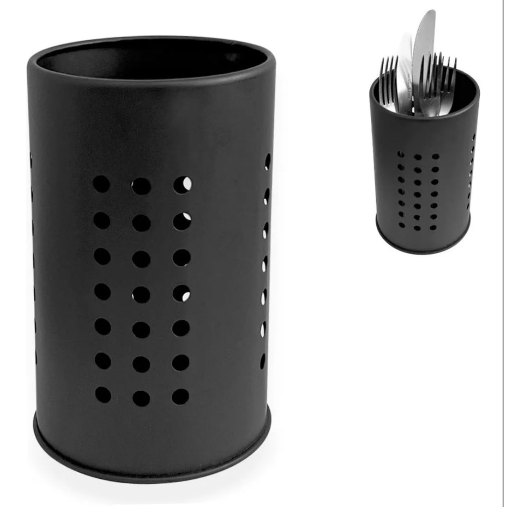 Porta-Talheres de Aço Inox Preto Redondo Pia | Alma & Casa