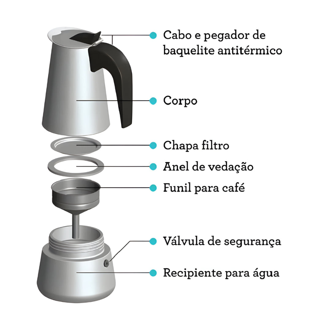Cafeteira Italiana 450ml Clássica e Sofisticada | Alma & Casa