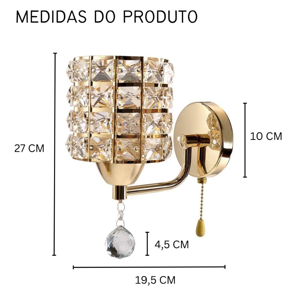 Arandelas de Cristal Dourada Luxo 2 pçs| Alma & Casa