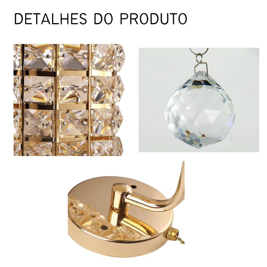 Arandelas de Cristal Dourada Luxo 2 pçs| Alma & Casa