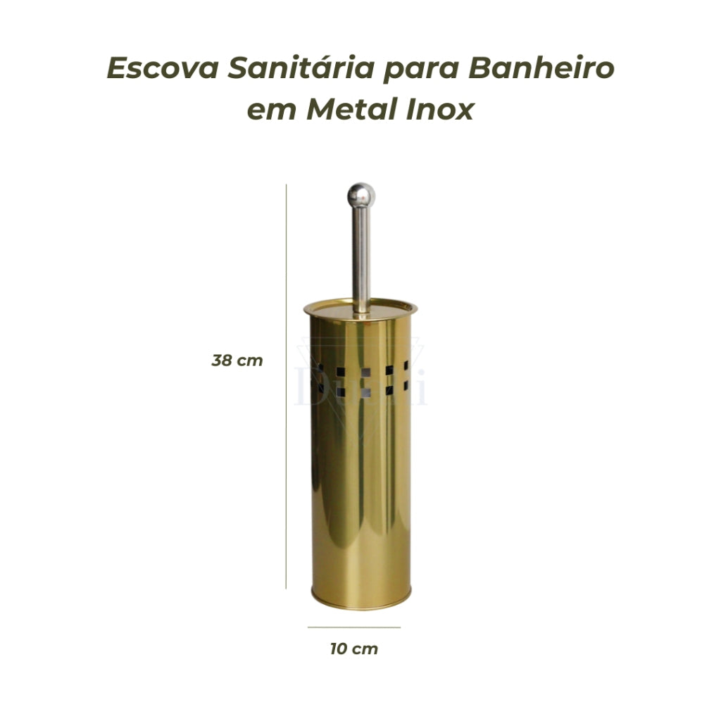 Kit Lavabo Inox Lixeira 5l E Escova Sanitária Dourado Dualii