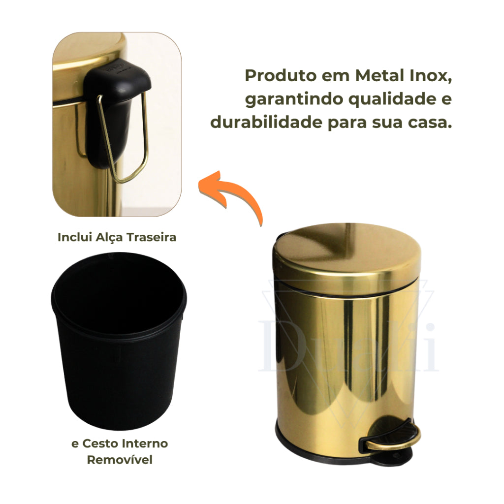 Kit Lavabo Inox Lixeira 5l E Escova Sanitária Dourado Dualii