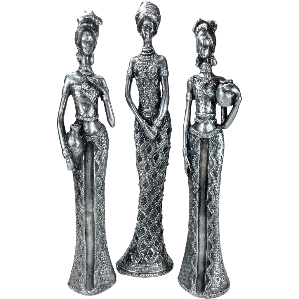 Trio De Estatuetas Africanas Com Jarro - África