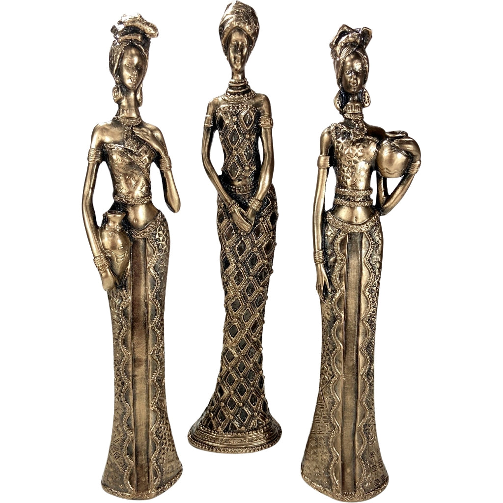 Trio De Estatuetas Africanas Com Jarro - África