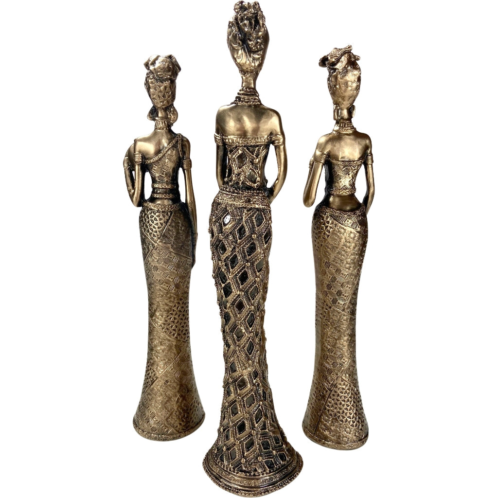 Trio De Estatuetas Africanas Com Jarro - África