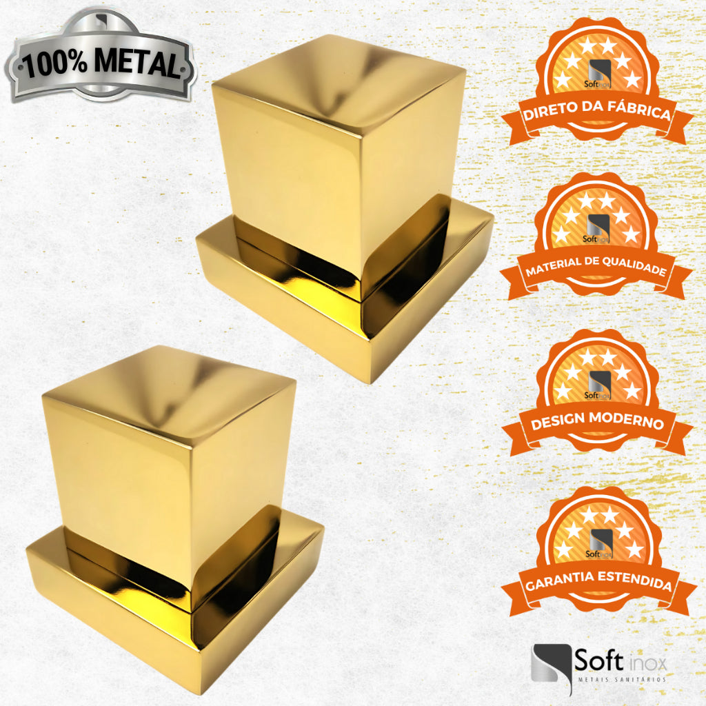 Kit 2 Acabamentos de Registro Dourado Quadrado 100% Metal Padrão Deca