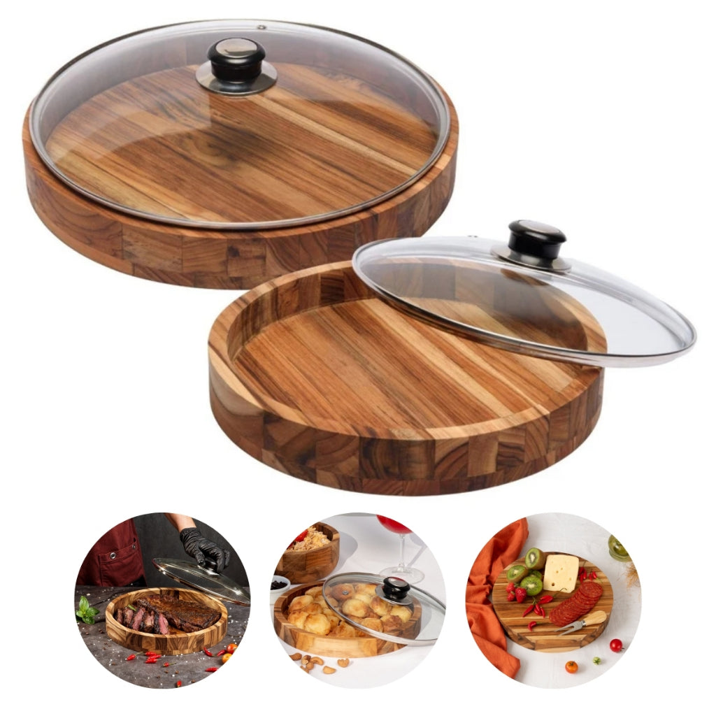2 Gamelas de Madeira Teca com Vidro Elegante | Alma & Casa