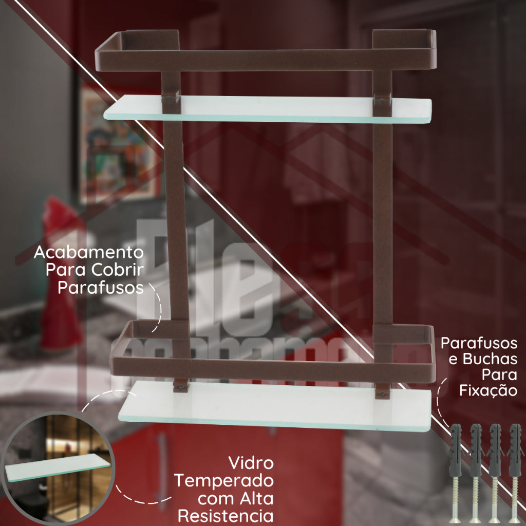 Suporte Porta Shampoo Prateleira Vidro Banheiro Nicho Duplo Dourado