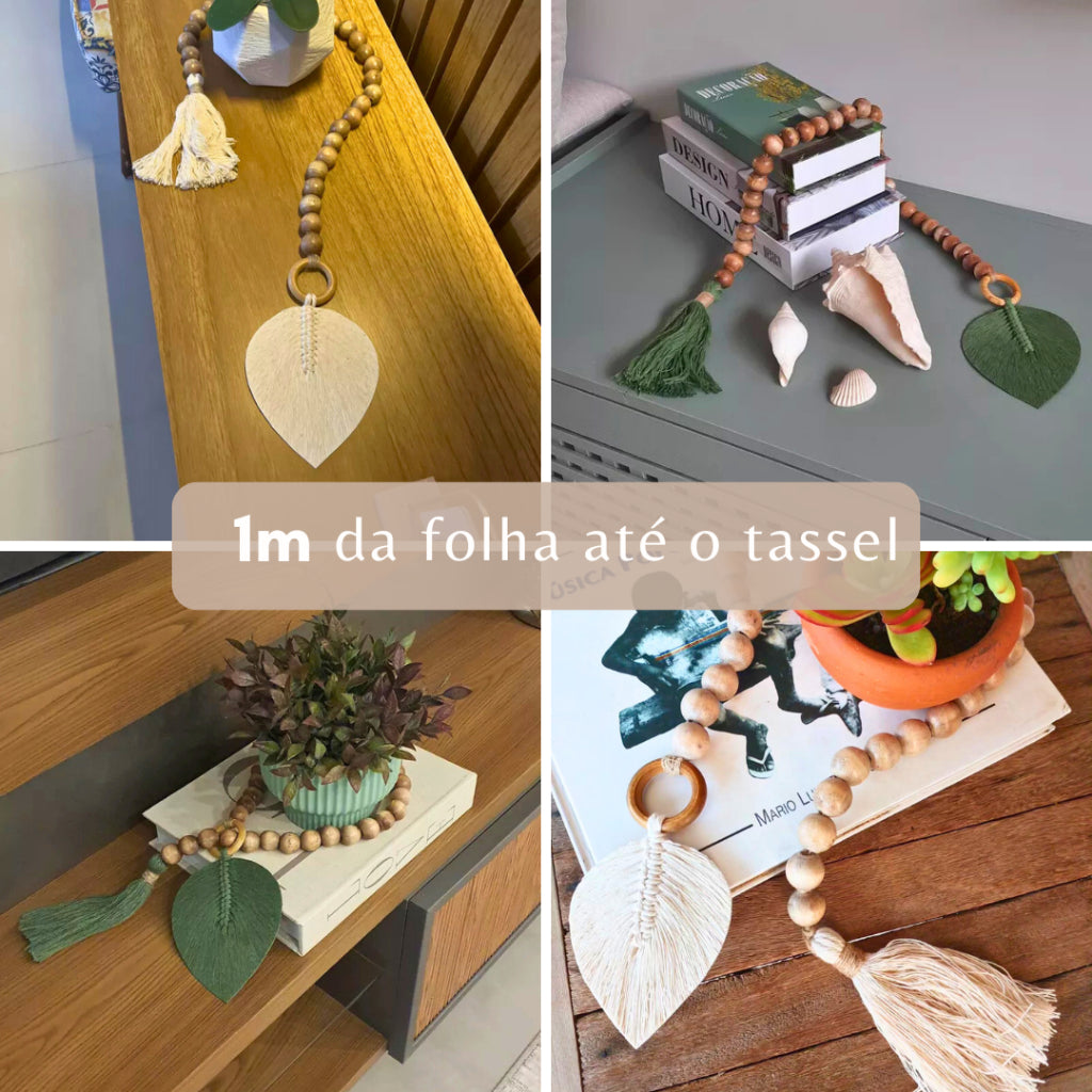 Colar de Mesa Boho em Madeira e Macramê | Alma & Casa