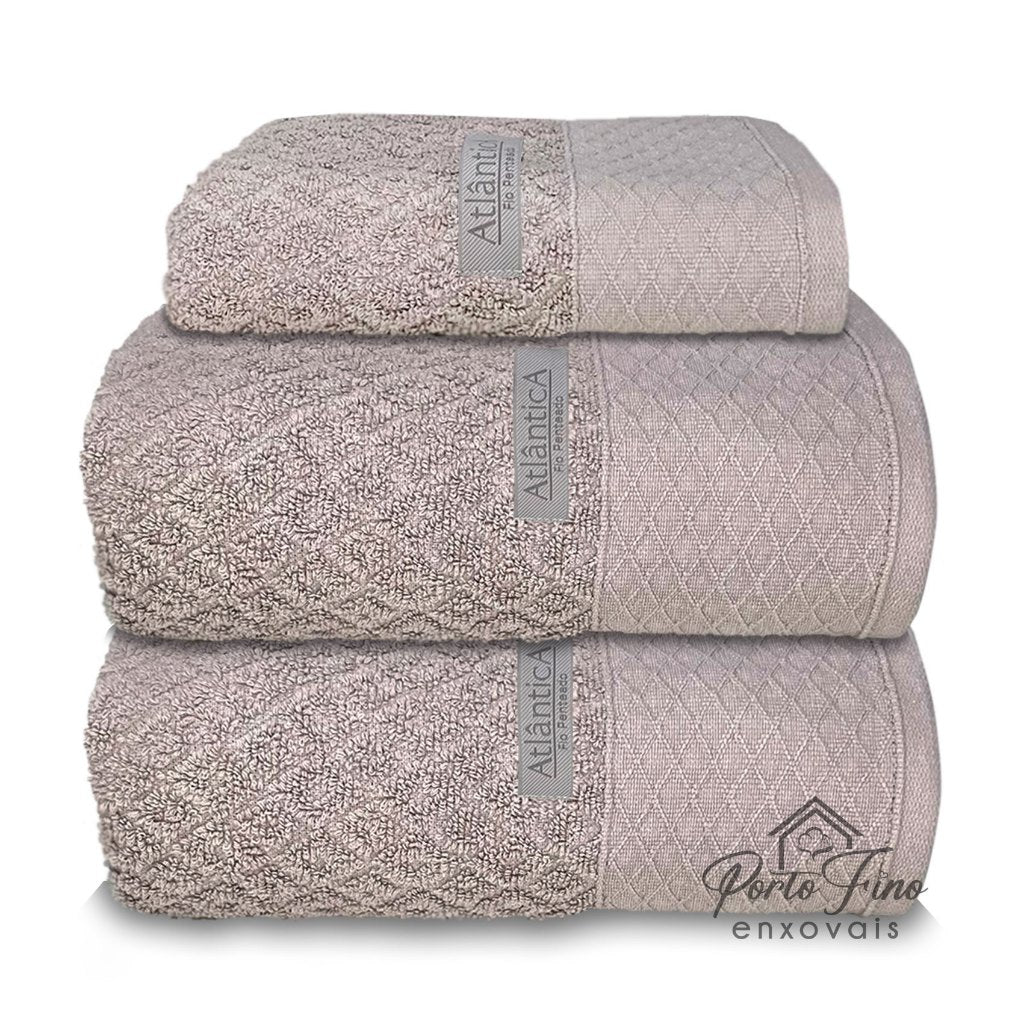 Jogo/Kit 3 Toalhas (2 Banho + 1 Rosto) Capri Banhão Premium Luxo Grande Fio Penteado 100% Algodão