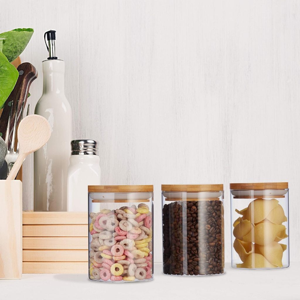 Conjunto 6 Potes Vidro com Tampa de Bambu Elegante | Alma & Casa