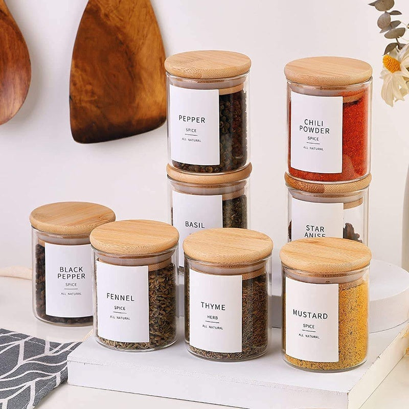 Conjunto 6 Potes Vidro com Tampa de Bambu Elegante | Alma & Casa