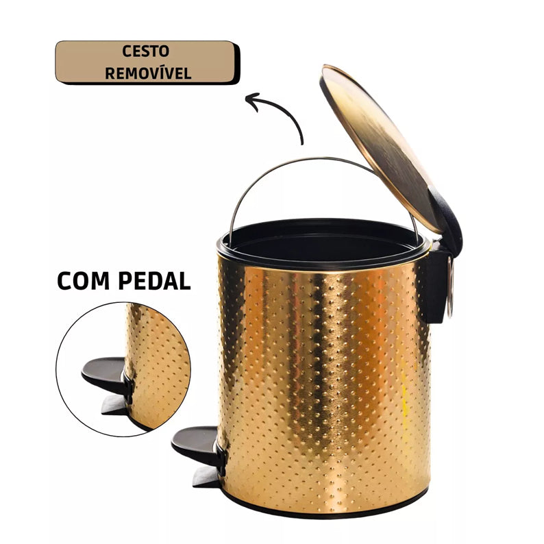 Kit Banheiro Luxo Gold com Lixeira e Escova | Alma & Casa