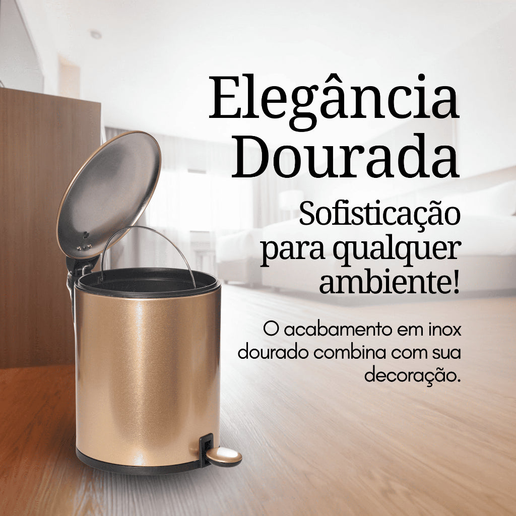 Lixeira com Pedal Dourada 5L: Estilo e Praticidade | Alma & Casa