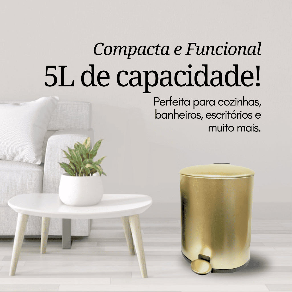 Lixeira com Pedal Dourada 5L: Estilo e Praticidade | Alma & Casa