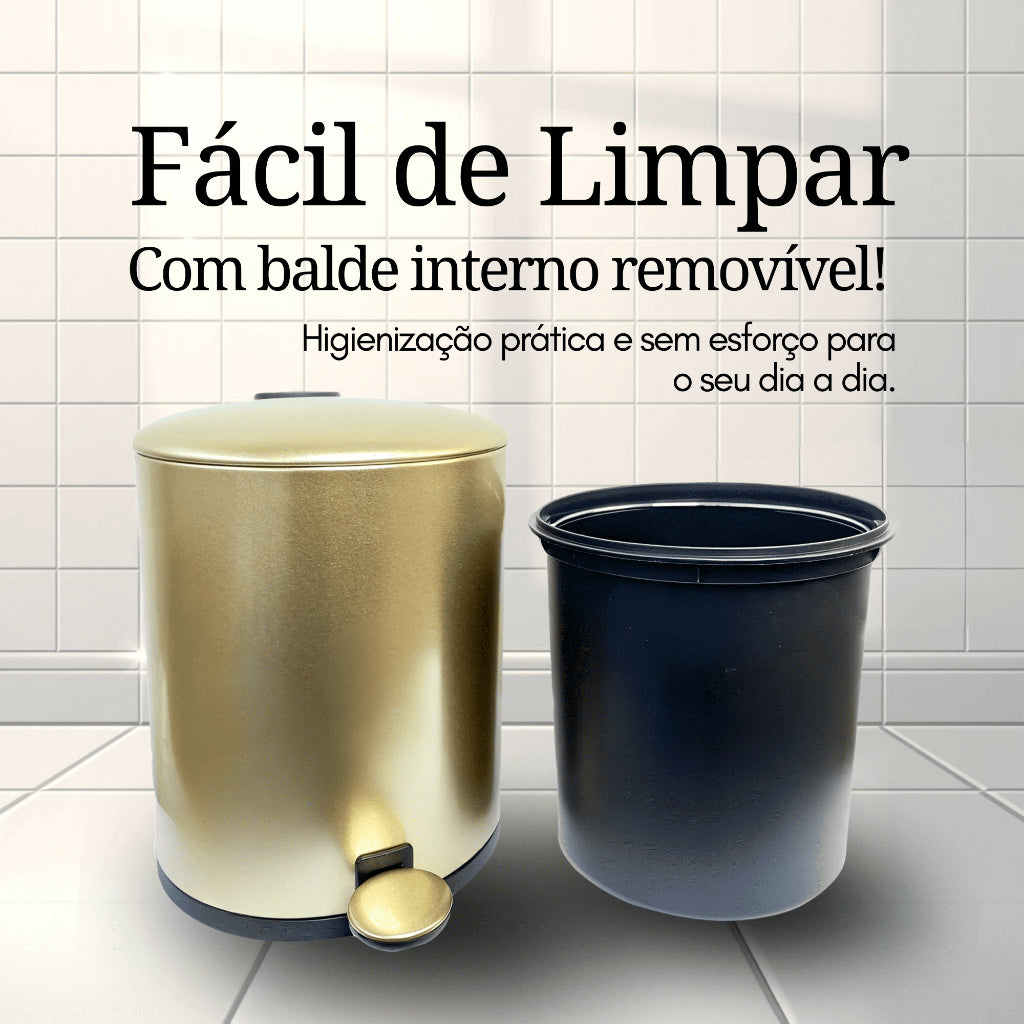 Lixeira com Pedal Dourada 5L: Estilo e Praticidade | Alma & Casa