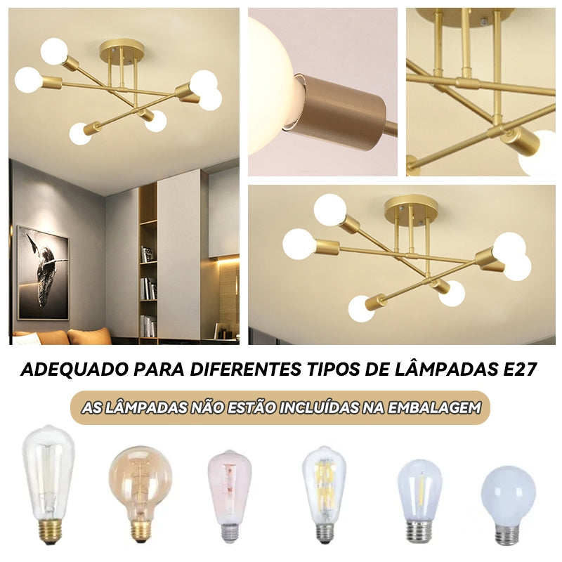 Lustre Moderno Lâmpada De Teto Semi-Embutida Iluminação De Ouro Antiga Nórdica Decorativa De Casa.
