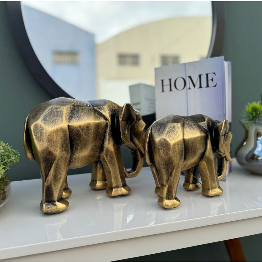 Escultura Elefante Geométrico Dourado Envelhecido | Alma & Casa