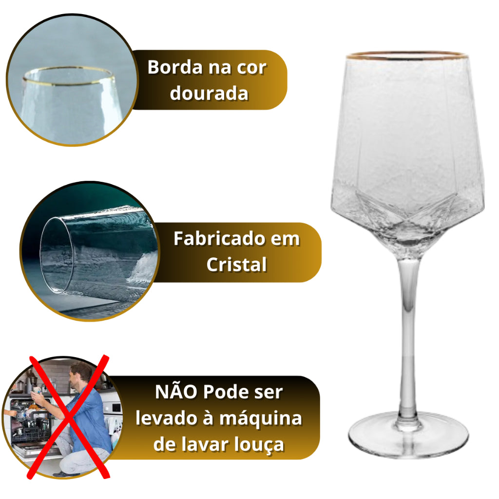 Taças de Cristal Luxo com Borda Dourada 600ml | Alma & Casa
