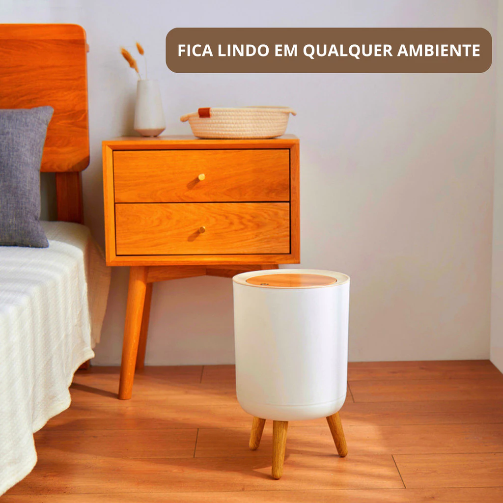 Lixeira Branca 8L com Pés de Madeira: Design e Elegância | Alma & Casa