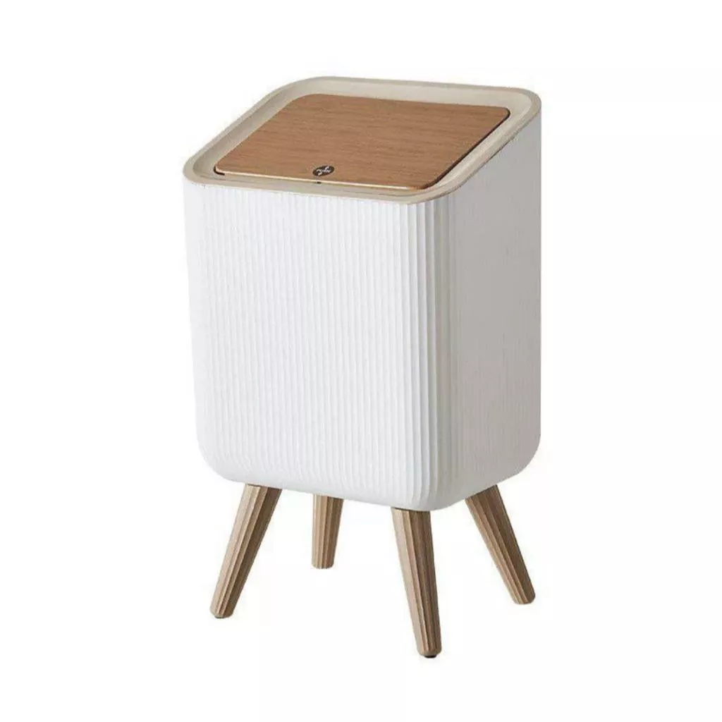 Lixeira Branca 8L com Pés de Madeira: Design e Elegância | Alma & Casa