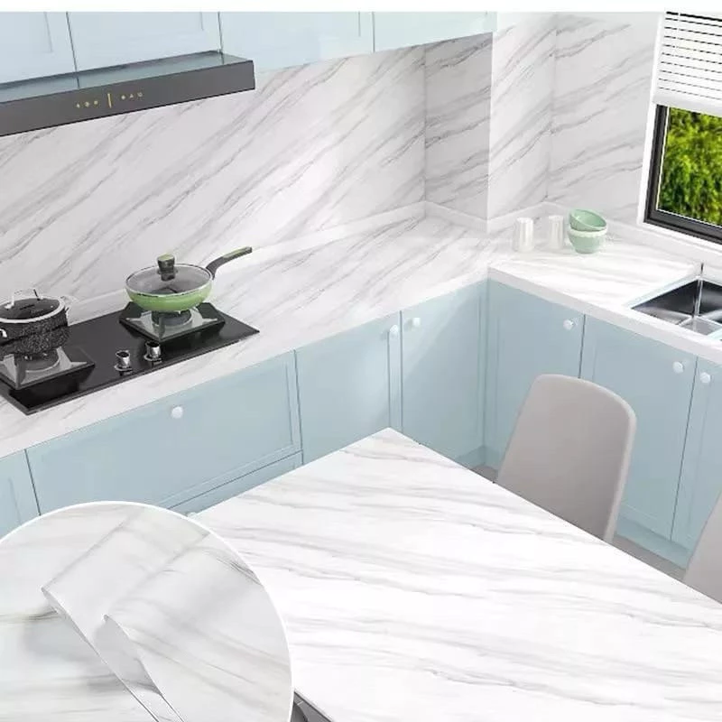 Papel de parede Adesivos para cozinha quarto Brilhante Lavável Mármore gelo 3M x60cm Resistente Agua