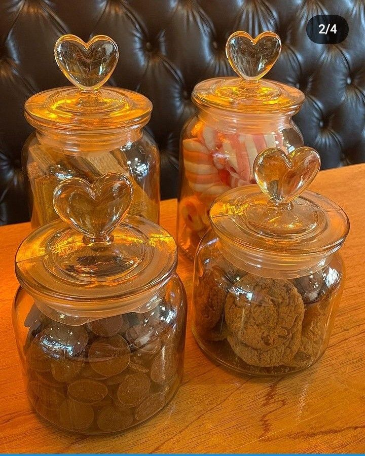 Pote Vidro Âmbar Hermético Decor Afeto Coração