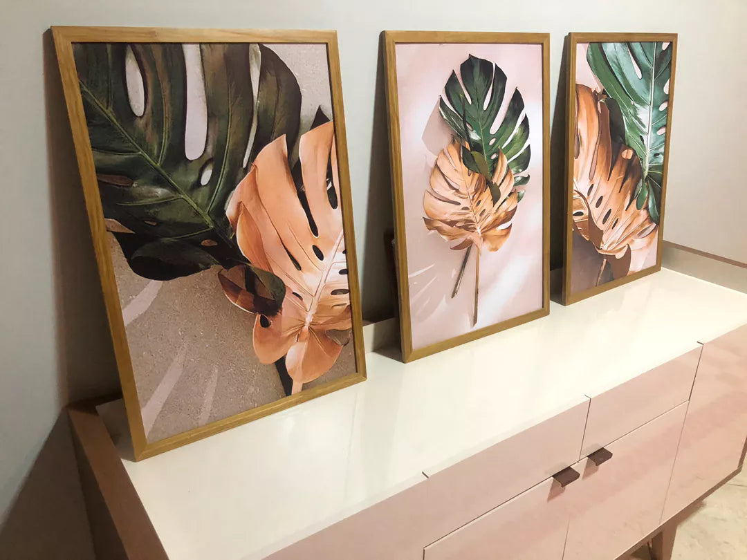 Quadros Folhagem Costela de Adão com Moldura Madeira | Alma & Casa