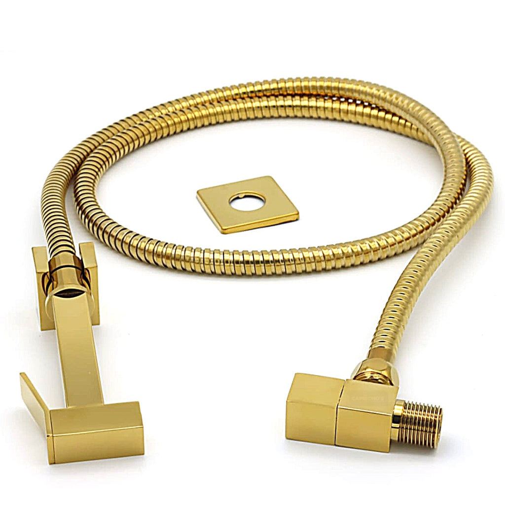 Ducha Higiênica Completa Quadrada Metal Dourada Banheiro