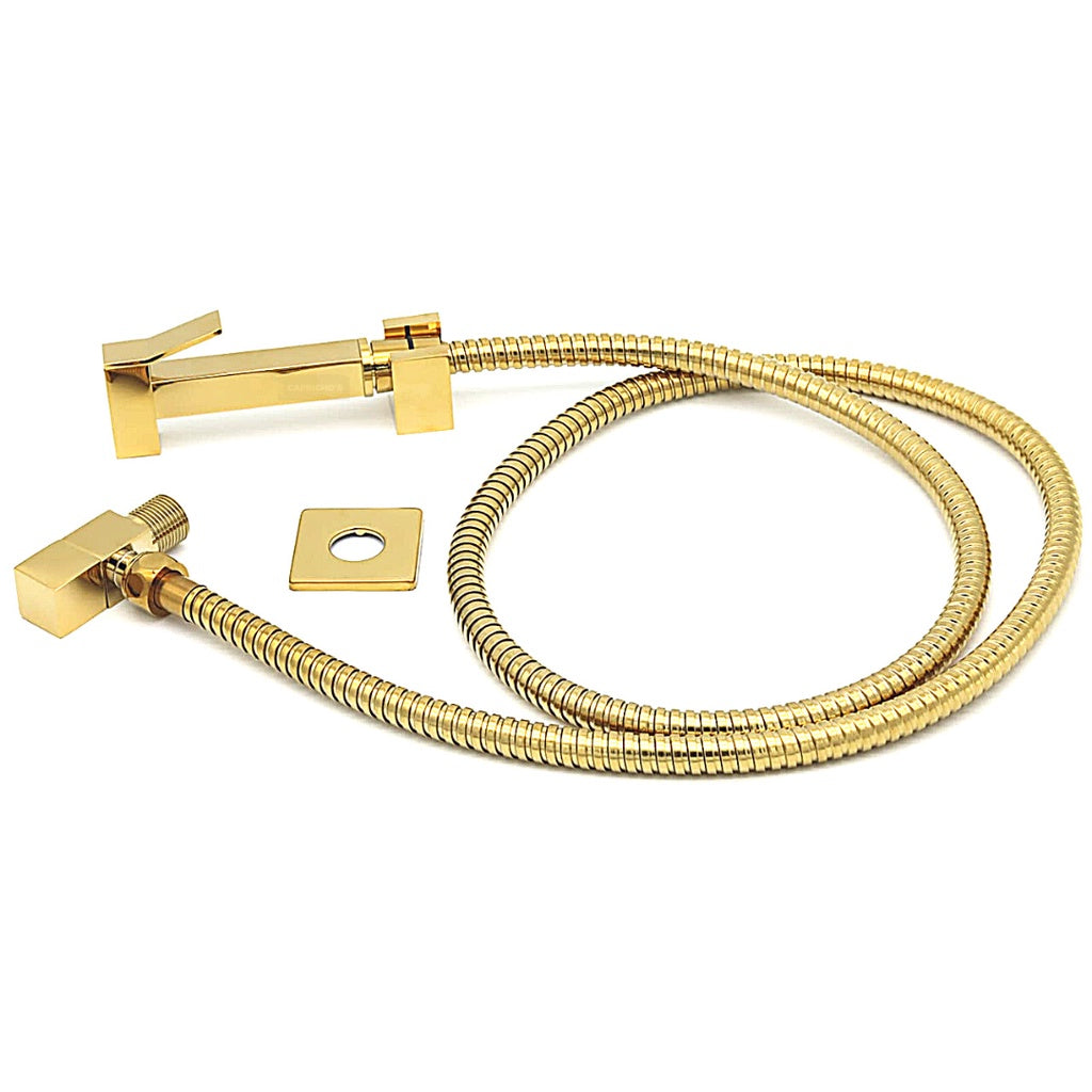 Ducha Higiênica Completa Quadrada Metal Dourada Banheiro
