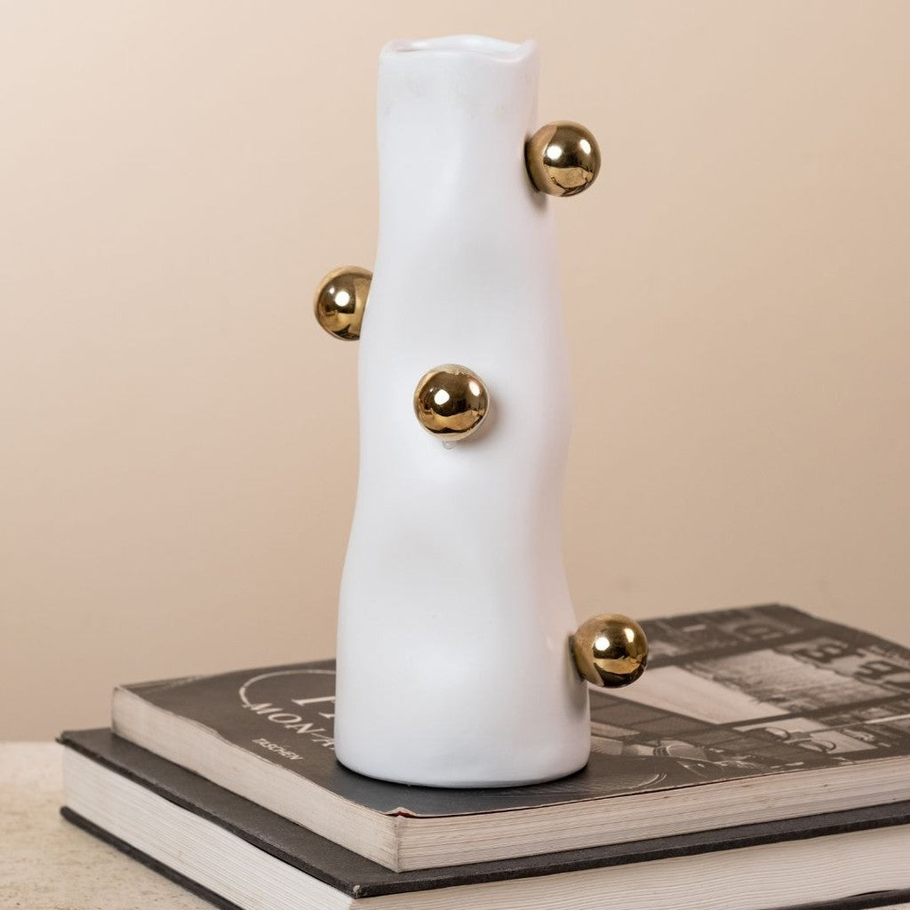 Cachepot Porcelana Branco com Detalhes Dourados | Alma & Casa