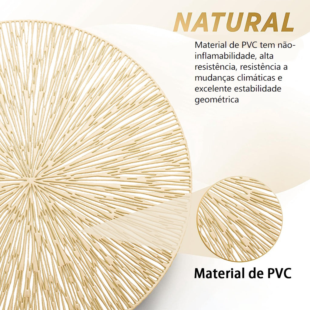 Sousplat Dourado Redondo PVC – Kit 6 Lugares | Alma & Casa
