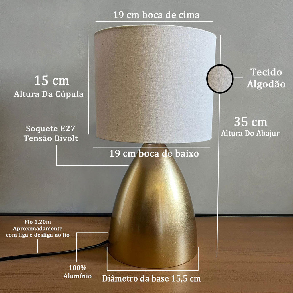 Abajur Clássico Dourado com Cúpula de Tecido | Alma & Casa
